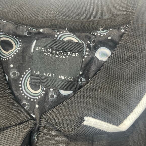 Denim & Flower Ricky Singh Black textured collard polo Large-Pre owned - Picture 4 of 6